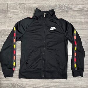 Nike Kids Black Track Jacket Full Zip Gradient Logo Tape Sleeve Size 7 6-7YRS